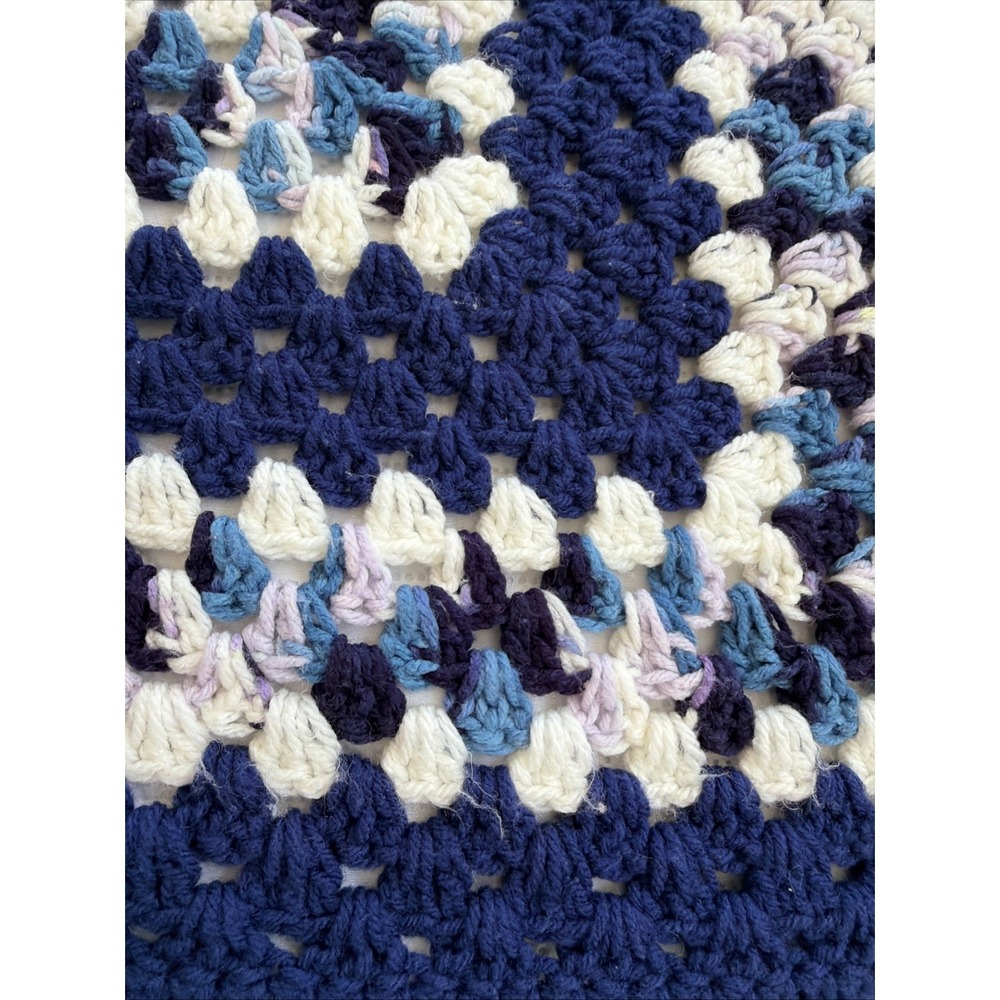 Vintage Hand Crochet Blue/white Small Throw Blanket 48in X 37in GWB002 - Picture 7 of 10